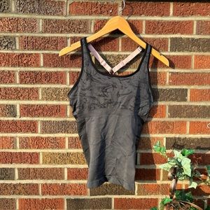 Fabletics Marled Gray Baby Pink Racerback Bra Shelf Athletic Tank Top